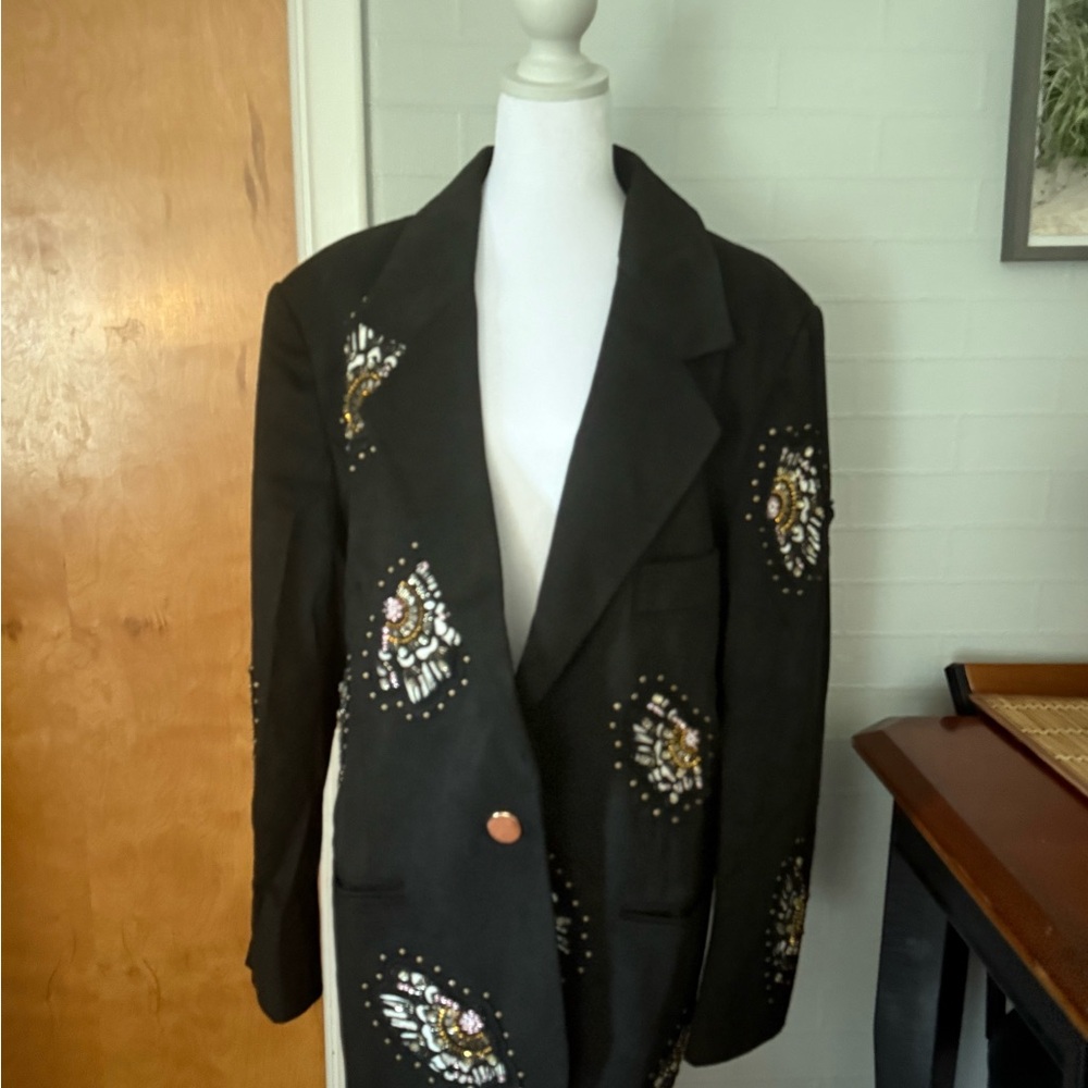 Embellished Black Butterfly Beaded suede blazer.